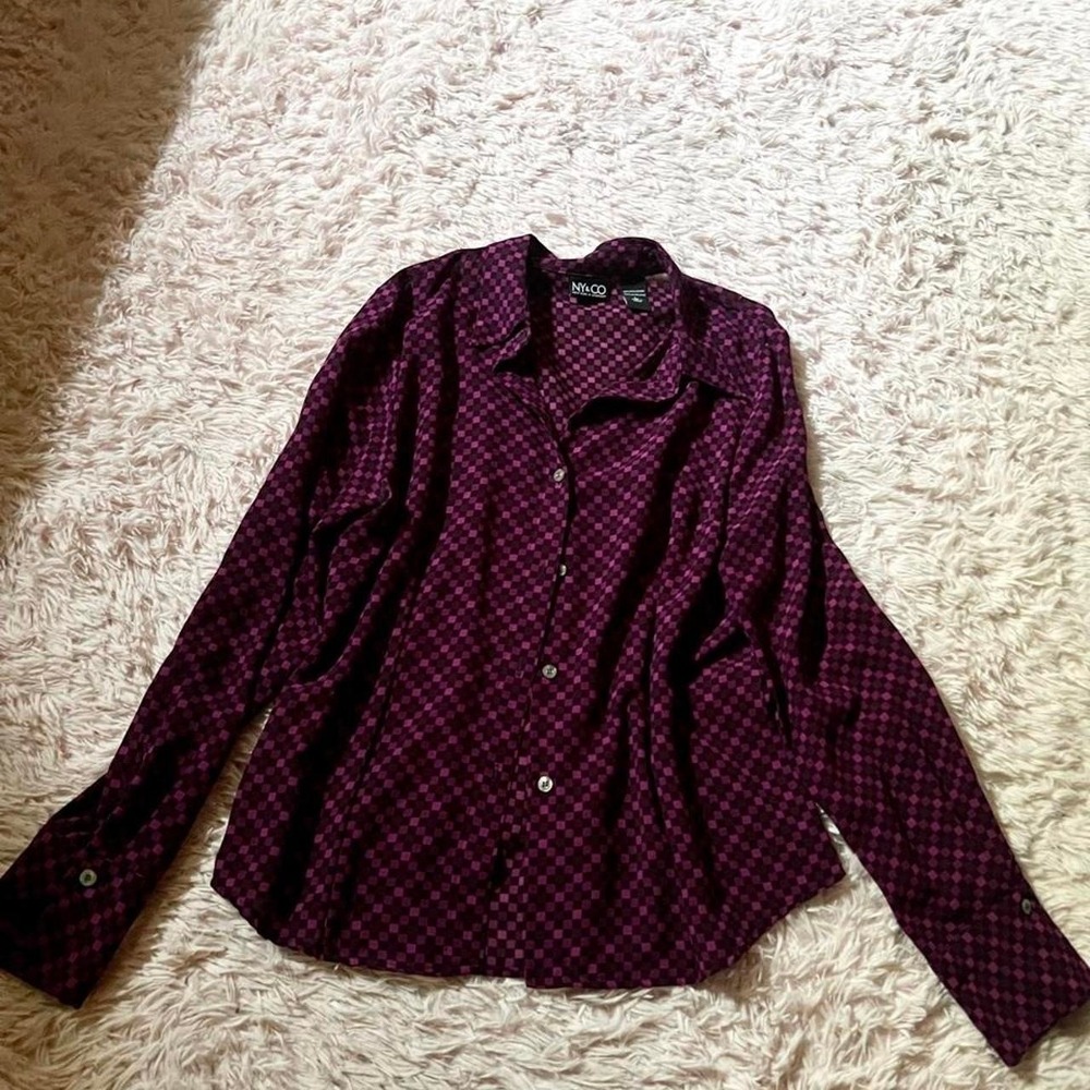 Retro Sheer Plaid Academia Professional Office Button Down Shirt Womens L Groovy